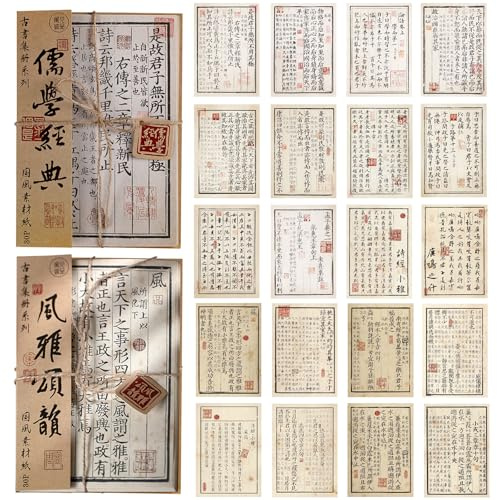 KASESSS 60 Fogli Stile Antico Carta Scrapbooking, Calligrafia Scrapbooking Kit, 20 x 14cm Carta di Riso per Decoupage, Rustico Diverso Scrapbook Paper per DIY Artigianato Creare Riviste Decorazioni