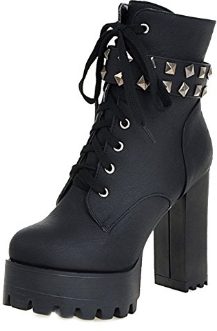Onewus Damen Stiefeletten mit Absatz Nieten Plateau Ankle Boots