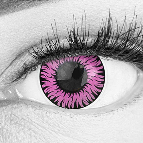 Farbige Pinke Kontaktlinsen Anime Werewolf Pink Circle Lenses Ohne Stärke Heroes Of Cosplay Stark Deckend Intensive Farben mit gratis Linsenbehälter farbig für Halloween Fasching