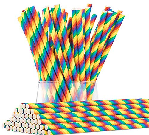 Whaline 100PCS Rainbow Paper Straws, Biodegradable Colorful Paper Drinking Straws for Juices, Shakes, Smoothies, Party Supplies Decorations Birthday, Wedding, Anniversary, Gay Pride Day