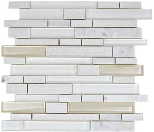 Mosaik Fliese Transluzent Keramik weiß Verbund Glasmosaik Crystal Stein Keramik weiß für WAND BAD WC DUSCHE KÜCHE FLIESENSPIEGEL THEKENVERKLEIDUNG Mosaikmatte Mosaikplatte | 10 Mosaikmatten