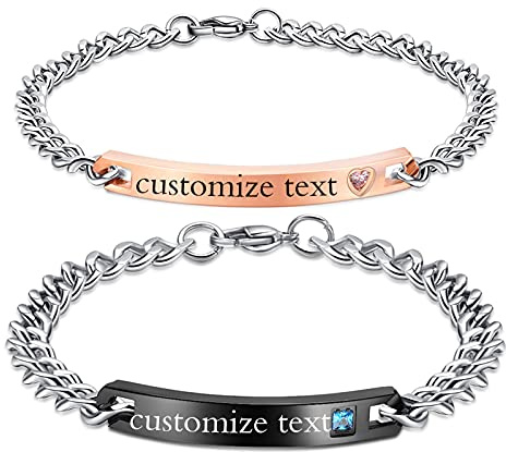 NEHZUS Edelstahl Armbänder mit benutzerdefinierten Gravur, Schmuck Geschenk für Paar, Link Armband für Sie und Ihn (Roségold & Schwarz)