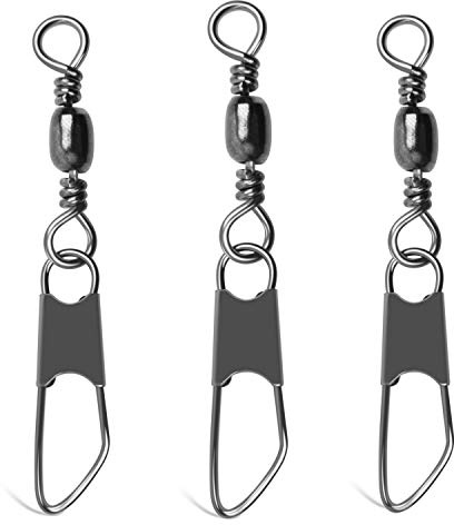 SILANON Barrel Fishing Swivel with Safety Snap -120pcs High Strength Barrel Snaps Swivel Fishing Tackle Line Connector Solid Rings(Black/Gold)