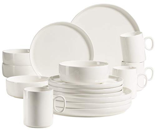 MÄSER 931617 Serie Finaro Geschirr Set für 4 Personen in Gastronomie-Qualität, skandinavisches Design, 16-teiliges Kombiservice, Weiß, Durable Porzellan