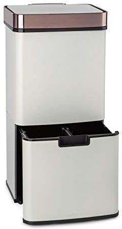 KLARSTEIN Royal Trash - Poubelle à capteur, volume 72 L en 4 bacs, déchets résiduels & de recyclage: 43 & 2 x 12,5 L, avec couvercle: 4 L, ouverture et fermeture automatiques - or rose
