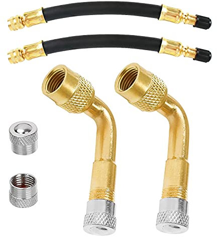 Reifenventil Verlängerung Adapter,90 Grad Ventilverlängerung und 180mm Flexible Gummi Reifen Ventilverlängerung Kupfer Ventiladapter Winkel Ventilverlängerung für Auto Motorrad Fahrrad Scooter