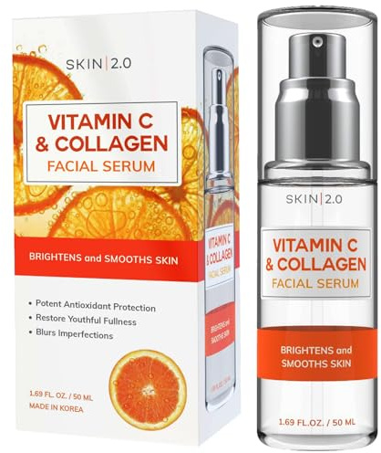 Skin 2.0 Vitamin C Serum - Dermatologist Tested, Anti-Aging & Dark Spot Remover - Brightening, Clean Beauty, Cruelty-Free, Korean Skincare for Glass Skin, All Skin Types - 1.69 Fl. oz
