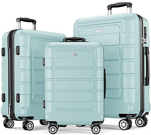 SHOWKOO Kofferset 3 Teilig Hartschale Leicht ABS+PC Erweiterbar Reisekoffer Haltbar Trolley Handgepäck Sets mit TSA Schloss und 4 Rollen (M L XL -Mintgrün)