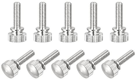 sourcing map Knurled Thumb Screws, M4x14mm Brass Shoulder Bolts Grip Knobs Fasteners, Nickel Plated 10Pcs