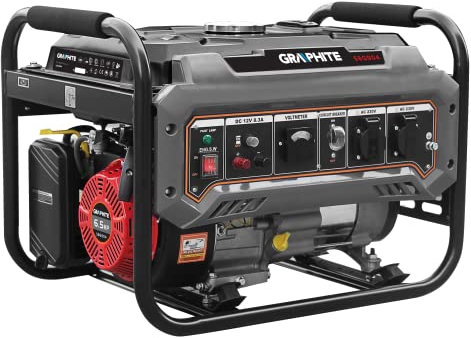 GRAPHITE Groupe électrogène 2000 W-2200 W ; courant de secours ; Euro V ; AVR ; moteur à essence 4,1 kW / 6,56 km ; carburant 92,95,98 ; capacité du réservoir : 15 l, consommation moyenne de carburant