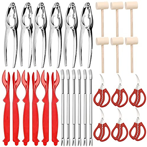 30 PCS Seafood Tools Include Crab Crackers, Seafood Scissors, Lobster Sheller, Crab Hammer,and Shellfish Forks,Nutcracker Set