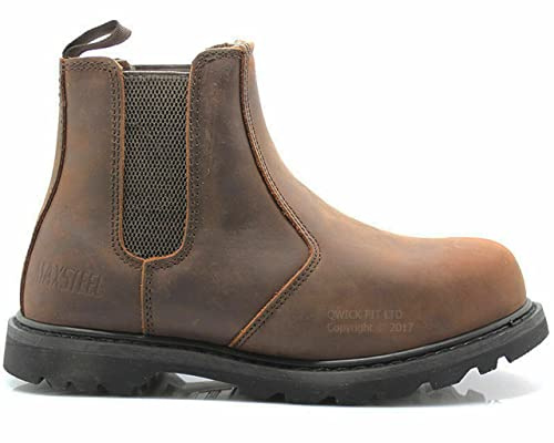 MAXSTEEL MENS SLIP ON CHELSEA DEALER SAFETY BOOTS WORK GOODYEAR WELTED BOOTS SHOES STEEL TOE CAP SIZE (BROWN, uk_footwear_size_system, adult, men, numeric, medium, numeric_10) MS22C CRAZY