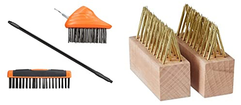 Relaxdays Brosse à Joints avec Manche télescopique, Poils en Acier Carbone, grattoir et Gomme, Mauvaises Herbes, 80-140 cm, Noir & Brosse à Joints, Lot de 2, Fils en Acier, Jardin