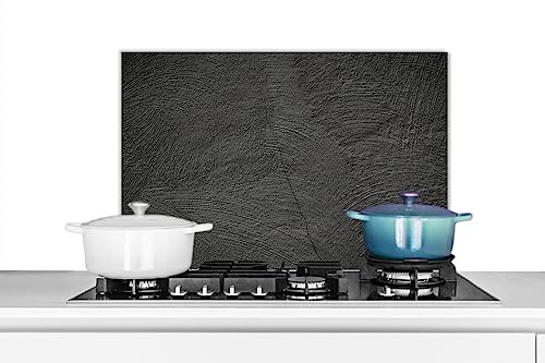 KitchenYeah© Spritzschutz Küchenrückwand Platte Küchen Zubehör Aluminium | 60x40 cm - Platte Herd Spritzschutz WandverkleidungBeton - Schwarz - Grau - Massiv - Industrial