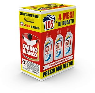 Omino Bianco - Detersivo Lavatrice Igienizzante Liquido, 105 Lavaggi, Igienizza i Capi e Rimuove Germi e Batteri, 1400 ml x 3 Confezioni