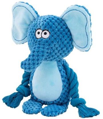 Hundespielzeug, Hund Quietschspielzeug, Plüsch Hunde Kauspielzeug, Elefant | Blauer Baumwollseil Spielzeug, Interaktives Plüschtier Spielzeug mit Knitterpapier für Welpen, Kleine, Mittlere Hunde
