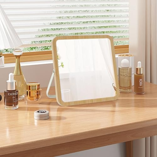 Hosoncovy hölzerner Rahmen-Desktop-Spiegel mit Stand-Eitelkeits-Spiegel Make-up-Spiegel Tischspiegel mit Stand, der HD-freistehender Badezimmerspiegel-Wand-hängender Spiegel faltet (Quadratisch)