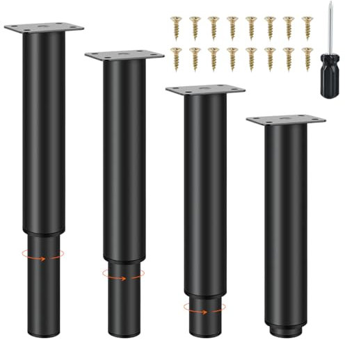 HUMOKI 4PCS Furniture Legs, Adjustable Support Leg Black, Adjustable Heavy Duty Legs 20cm, Metal Furniture Legs, Furniture Support Foot, for Sofa Table Chair Desk Kitchen Cupboard Cabinets, 20-37cm