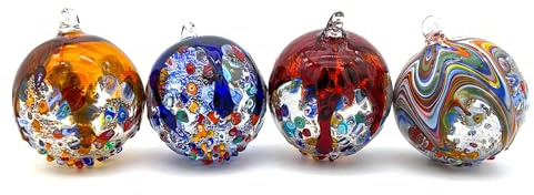 YourMurano - Adornos navideños de cristal de Murano, juego de 4 bolas de cristal soplado, obras de arte en cristal fabricadas en Italia, marca original