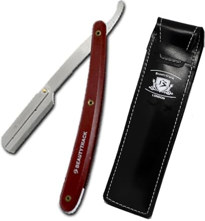 Multi Colour Cut Throat Razor Kit Light Weight Handle & Stainless Steel Professional Barber Razor, Premium Single Blade Straight Edge Razor, Moustache & Beard Shaper, Travel Pouch Included (Maroon)