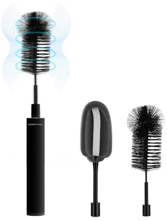 NINESTARS Elektrische Flaschenbürste Reinigungsset mit Schwammbürste & Borstenkopf, langlebiger 2600mAh Akku Flaschenbürstenreiniger, zeitsparendes Haushaltswerkzeug für alle Familien, frischgebackene