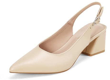 GENSHUO Scarpe da Donna con Tacco Basso e Spesso, con Punta Chiusa e Cinturino Posteriore, 6 cm, per Ufficio, Matrimonio, Festa, Beige, 39 EU