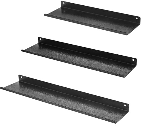 Uten Etagere Noire Murale Metal, Lot de 3 Étagère Murale Flottante,Longueur 40/35/30 cm, pour Cuisine, Salon, Salle de Bain,Chambre, Grau mit silbernen Adern