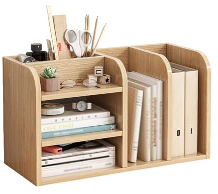 Schreibtisch-Bücherregal aus Holz mit 1 versteckten Ablagefächern, Schreibtisch-Organizer und Aufbewahrung, freistehende Regale, Arbeitsplatten-Bücherregal, Aufbewahrungsregal für Zuhause