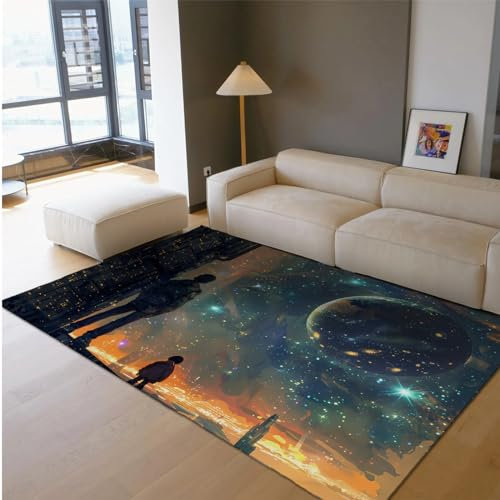 HOBBOY Stadt Neon Bereich Teppich Raum Planet Druck Bodentür Matte Große waschbare Teppiche für Jungen Zimmer Wohnzimmer Schlafzimmer Home Decor Teppich 150 x 210 cm