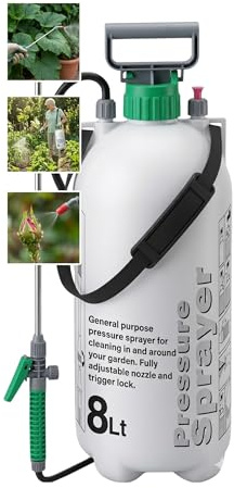 8 Litre Pump Action Pressure Sprayer Weed Killer, Pesticides, Portable Pressure Sprayer with Carry Strap Plant Spray Bottle for Garden and Patio