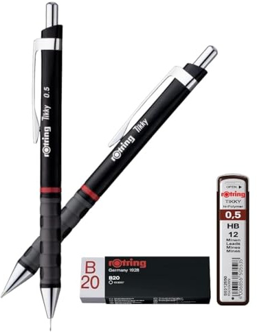 rOtring Tikky leichter Kugelschreiber und Druckbleistift, HB, 0,5 mm, Nachfüllminen und Radiergummi, B20