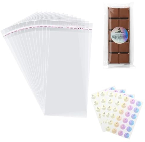 Bolosa Wax Melt Packaging - Snap Bar Bags, 100 Pcs Self-Adhesive Bags with 80 Pcs Candle Warning Labels & Safety Stickers (2.75x7.87 inch)