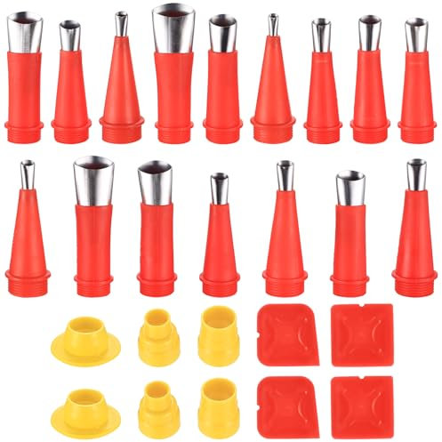 26-in-1 Ein Satz einteiliger Edelstahldüsen Silikon zum Abdichten, Kartuschenspitzen, Silikondüsen Universal Integrierte Gummidüse Werkzeug Kit, Edelstahl Dichtungsdüse Werkzeug Silikontüllen