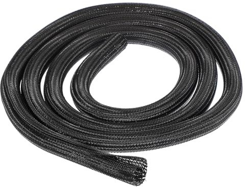 sourcing map Gaine de protection tressée extensible en PET pour gestion des câbles, TV, ordinateur, audio, appareils de bureau et à la maison, 2,1 m – Noir
