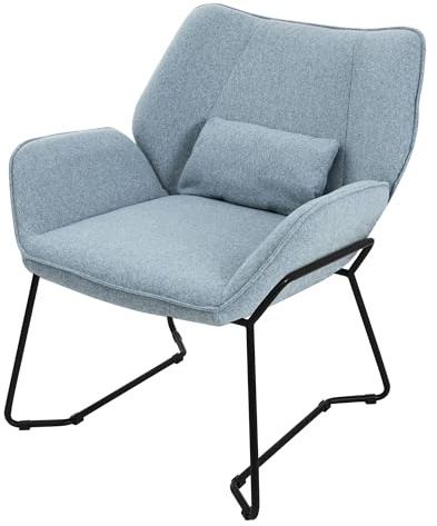 ML-Design Loungesessel Blau, Relaxsessel mit Leinenbezug und schwarzes Stahlgestell, Wohnzimmerstuhl mit Armlehne und Rückenlehne, Polsterstuhl mit Kissen, Ohrensessel ergonomisch, Einzelsofa modern