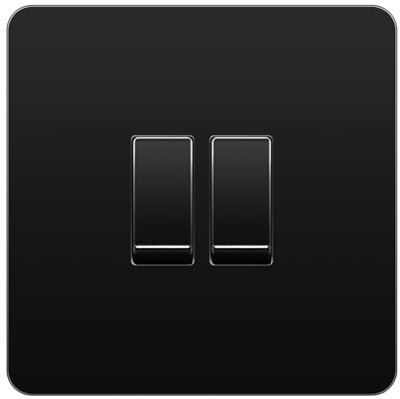 LIDER 2-Gang Screwless Light Switch, 1-Way/2-Way, Round Edges, 16A, Black | Plastic Screwless Faceplate, Heat & Fade Resistant, Glossy, UKCA Certified, ROHS Compliant, Dual 1-Way Or 2-Way Operation