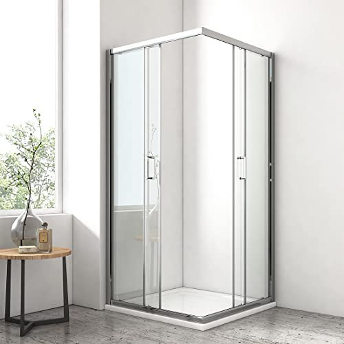 EMKE Duschkabine 80 x 80 x 195 cm Duschabtrennung Doppel Schiebetür Duschtür Dusche, Eckeinstieg Duschkabine Duschwand 5mm ESG Glas Duschkabinen Fertigdusche Komplettdusche