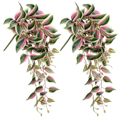 Oairse 2pcs Artificial Haning Plants 67cm Fake Ivy Vine Fake Hanging Plant Greenery Artificial Foliage Faux Wandering Jew Plant Leaves for Home Shelf Office Garden Wedding Indoor Outdoor Decoration