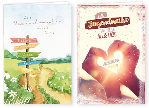 PremiumLine Glückwunschkarten zur Jugendweihe 2 Stück mit Umschlag Jugendweihekarte 11,5 x 17 cm Klappkarte mit Spruch, innen Blanko | 2 Grußkarten