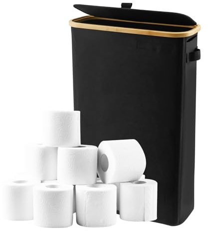Cesta de almacenamiento de papel higiénico con tapa, 18 rollos, plegable, resistente al agua, antibacteriana y transpirable, almacenamiento para baño (negro)