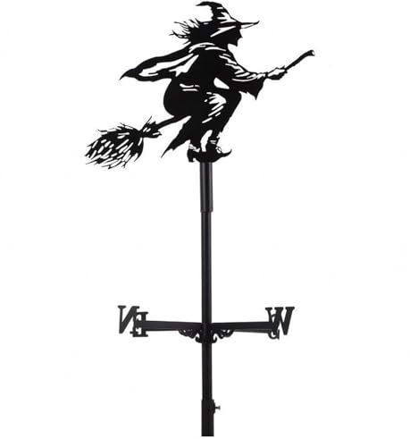 BesBet Hexen Deko, Wetterhahn Fuers Dach Mit Halterung, Fliegende Hexe Edelstahl Deko Garten, Wetterhahn FüRs Dach, für Hof und Garten Halloween Festdekoration