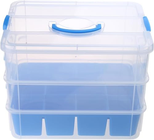 KALDJKS 3-Stöckige Aufbewahrungsbox mit Deckel für Bastelarbeiten,Stapelbare Aufbewahrungsboxen mit Abnehmbares Tablett für Bastelmaterial,Nähkasten,Kunststoff Sortierboxen,Nähgarn Aufbewahrung
