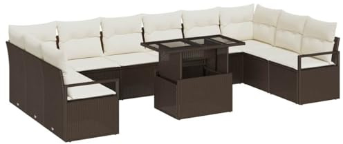 vidaXL Trädgårdsoffset med kudde med lagring 11 pcs Brun konstrotting, Trädgård och terrass, modulär, slitstark, lätt, utemöbler, rattan-soffa, UV-beständig, soffgrupp, med förvaringsutrymmen