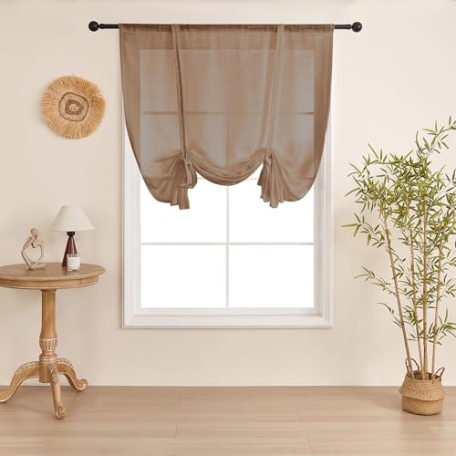 SIMPVALE 1 Stück Raffrollos Vorhang Braun 100x140cm Indoor Transparent Vorhänge mit Stangentasche Lichtdurchlässig Voile Vorhang für Wohnzimmer Schlafzimmer Balkon Küche Bad