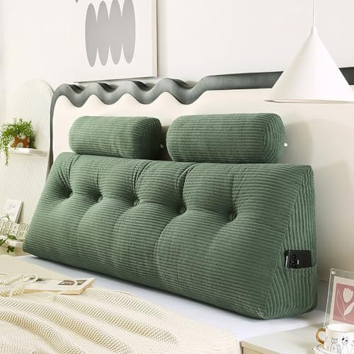 XCLOOZGL Weiches Keilkissen Bett Großes Rückenkissen Stützendes Keilförmiges Kissen Lesekissen Wandkissen Lendenkissen Für Couch Und Betten Stützkissen Mit Nackenkissen,Grün,180cm