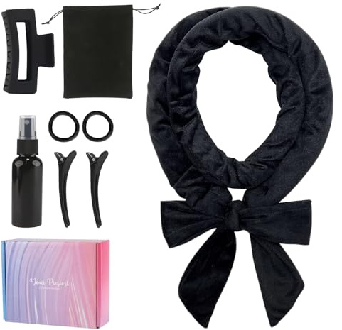 Rizador de Pelo Sin Calor, Juego de rizadores de satén sin calor, Rizadores De Pelo Suaves Para Dormir, Crea Rizos Naturales, para Cabello Corto/Medio/Largo, Black