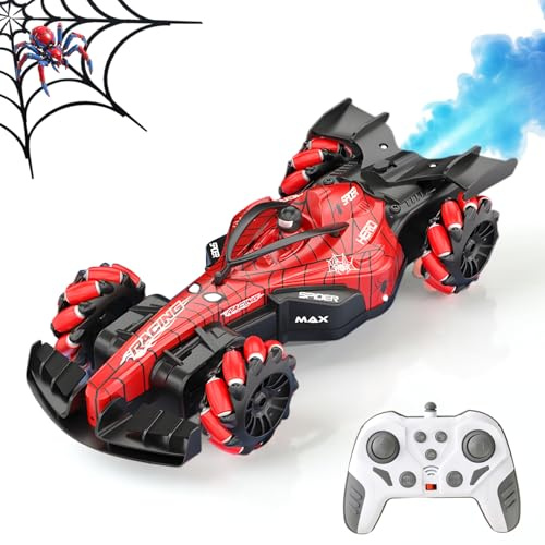 LTFIOON 1:18 RC Racing Car Remote Controlled with 360° Stunt & Spray Function 2.4 GHz Formula 1 Car with LED Light & Sound Rechargeable Spider Stunt Car Drift Car for Children Gift