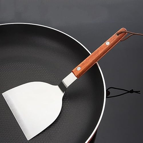 Wooden Handle Japanese Steak Pancake Spatula Heavy Duty Stainless Steel