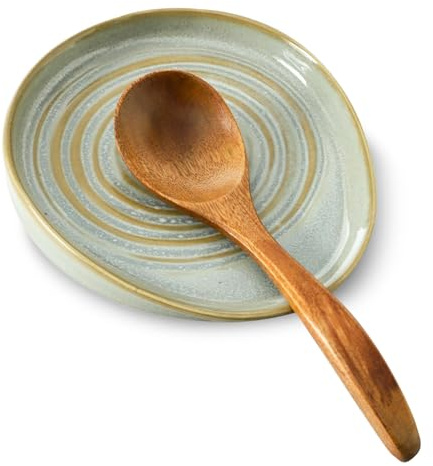 Seyatoo Ceramic Spoon Rest for Stove Top, Spoon Holder for Kitchen Counter, Farmhouse Cooking Utensil Holder for Spoons, Ladles, Spatula, Vintage Grey