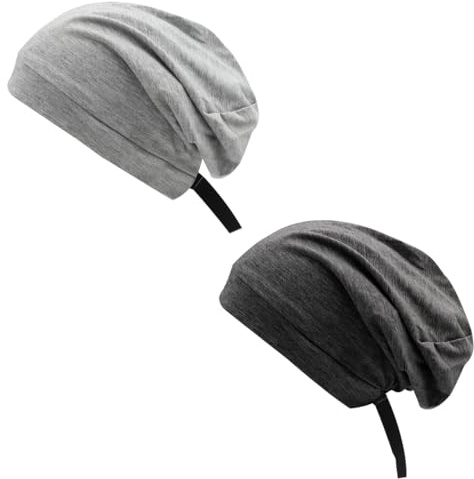 Locisne 2 Stück Seide Seidenmütze, Schlafmütze mit Satin gefüttert, Schlafhaube Haare Schützen, Verstellbar Chemotherapie Turban Hut, Haube Schlafkappe für Damen und Herren